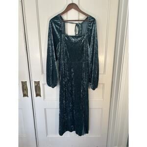 Ava & Viv Crushed Velvet Milkmaid Peasant Midi Dress Womens Size 1X Teal NWT